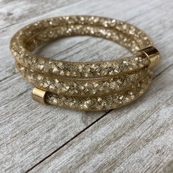 Swarovski style crystal gold mesh bracelet fits any size - Picture 7 of 7